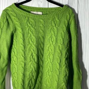 LOFT Green Cable Knit Sweater